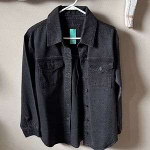 NWT Maurices Oversized Black Sparkly Denim Button-Up Jacket